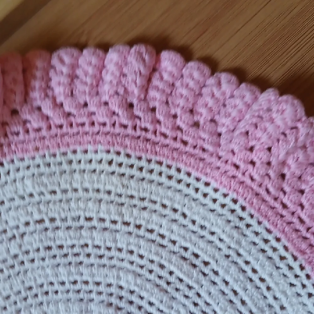 Vintage Handcrafted Pink and White Crochet Kitchen Doily
